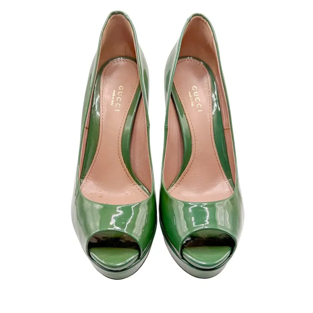Gucci Green Betty peep toe pumps size 37.5 - Picture 2 of 9